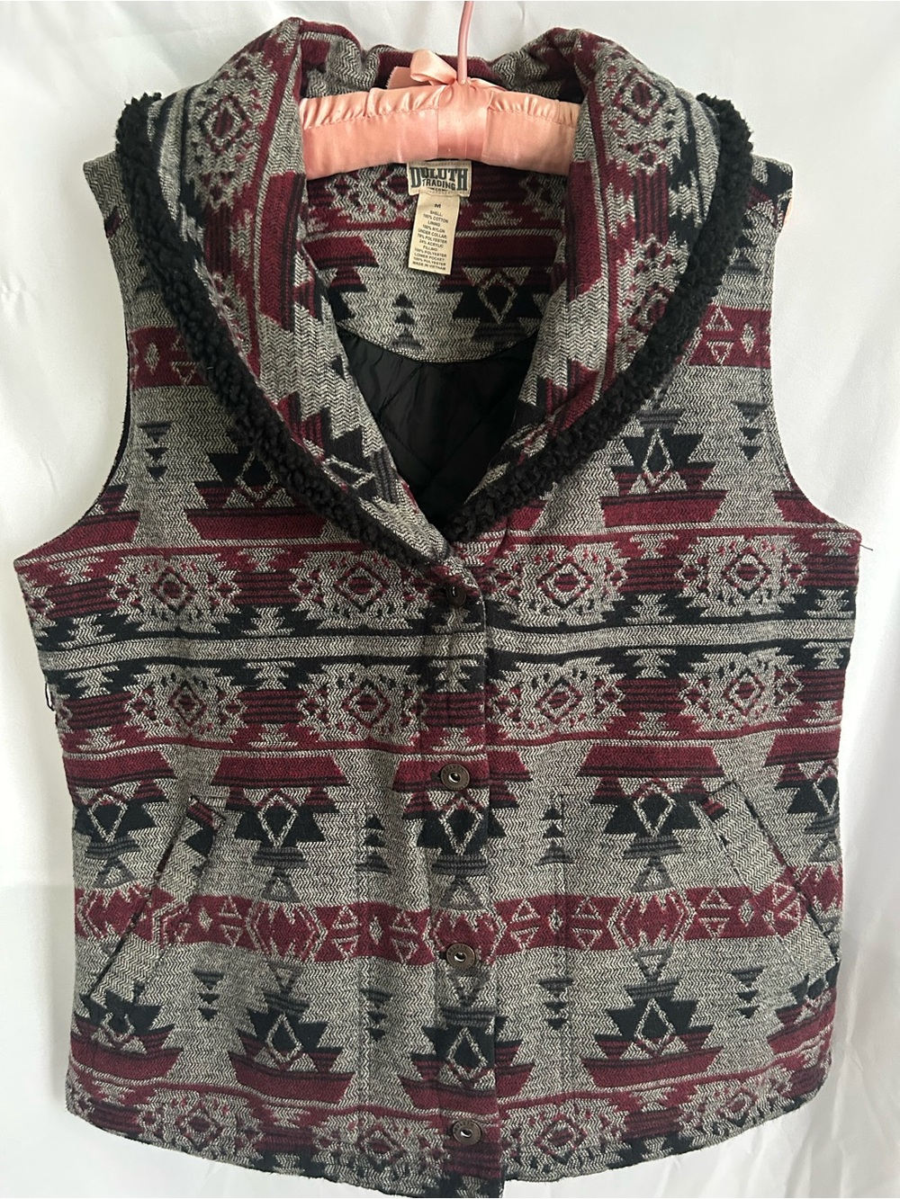 Duluth Trading Co Women’s Shawl Collar Quilted Vest - Maroon Pattern